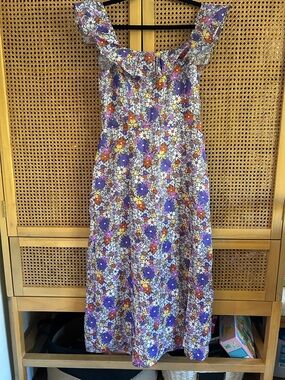 NWT Wayf Floral Purple Midi Sundress with Ruffle Neck - Small